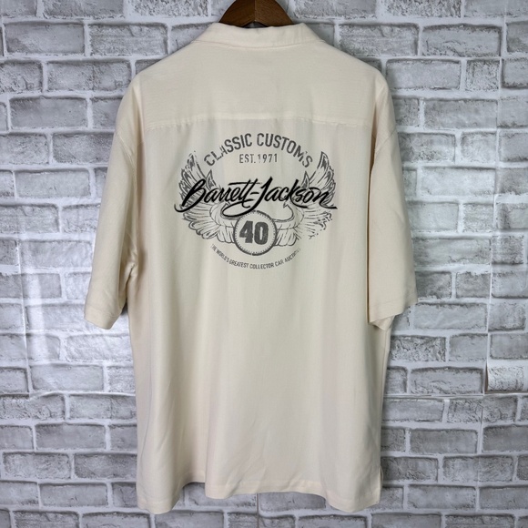 Barrett Jackson 40 years Back Embroidered Button Up Rayon Camp Shirt Mens XL - Picture 1 of 8